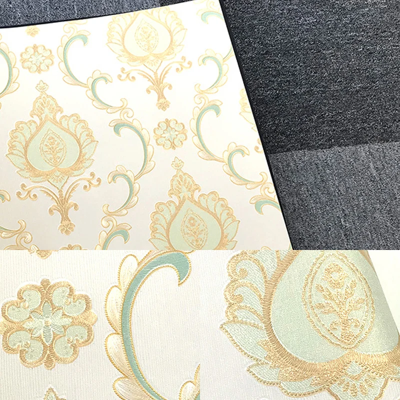 Unbeklebte Jacquard-Tapete, 33 Fuß L x 20,5 Zoll B, nostalgische Wanddekoration sanften Farben für Schlafzimmer Clearhalo