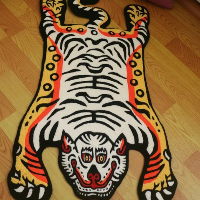 Unregelmäßig geformter Tigerfell-Teppich, mehrfarbig, kreativer Innenteppich, rutschfester, haustierfreundlicher Acryl-Tep...
