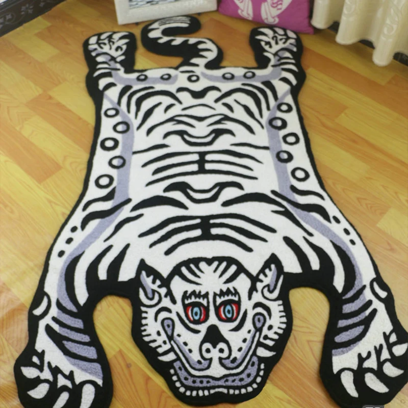 Unregelmäßig geformter Tigerfell-Teppich, mehrfarbig, kreativer Innenteppich, rutschfester, haustierfreundlicher Acryl-Tep...