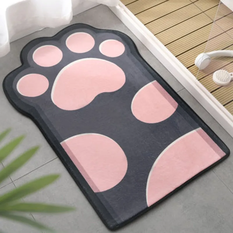 Unregelmäßiger Kinderzimmer-Teppich Rosa und Lila mit Tierpfoten-Fliege-Aufdruck, Polyester-Teppich mit rutschfester Rücks...