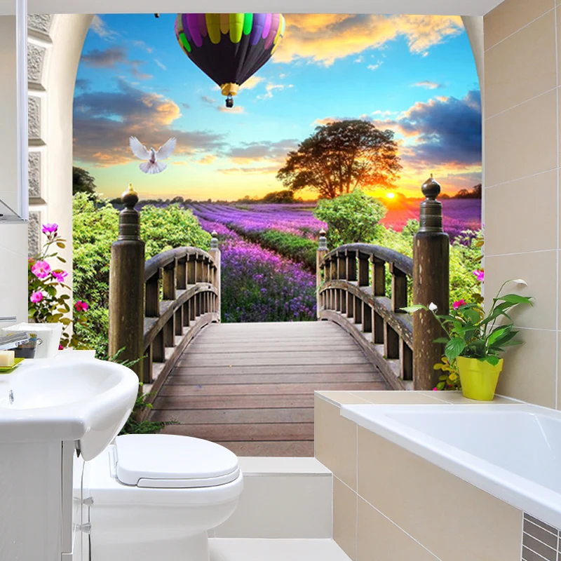 Veranda zum Lavendelfeld-Wandbild, nordische, feuchtigkeitsbeständige Wohnzimmer-Wandkunst Lila-Grün Clearhalo