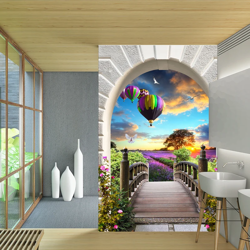Veranda zum Lavendelfeld-Wandbild, nordische, feuchtigkeitsbeständige Wohnzimmer-Wandkunst Lila-Grün Clearhalo