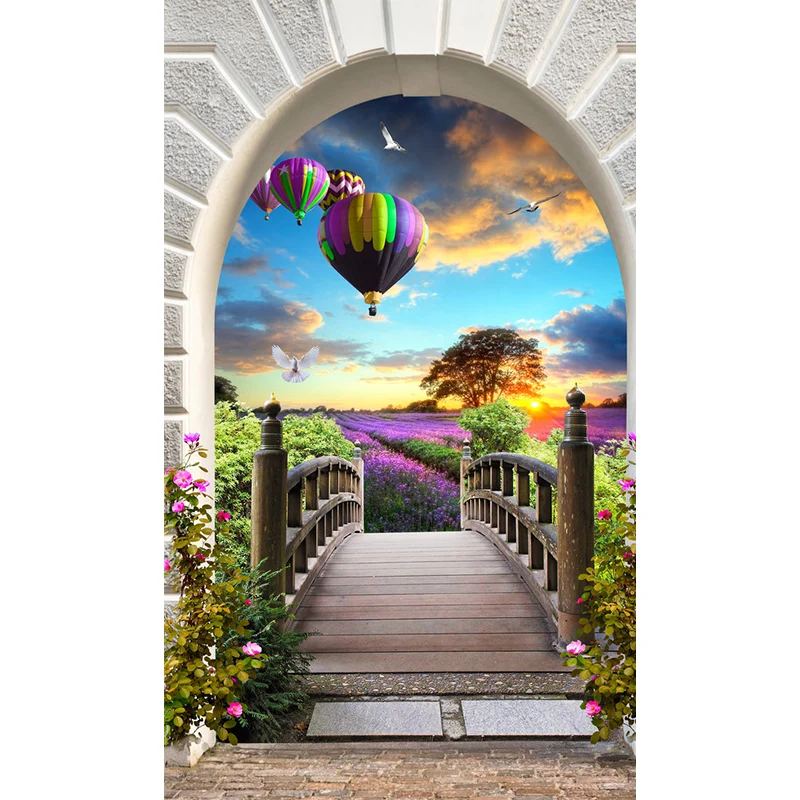 Veranda zum Lavendelfeld-Wandbild, nordische, feuchtigkeitsbeständige Wohnzimmer-Wandkunst Lila-Grün Clearhalo