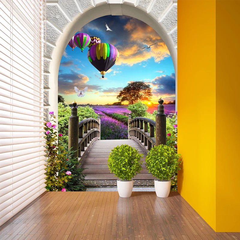 Veranda zum Lavendelfeld-Wandbild, nordische, feuchtigkeitsbeständige Wohnzimmer-Wandkunst Lila-Grün Clearhalo