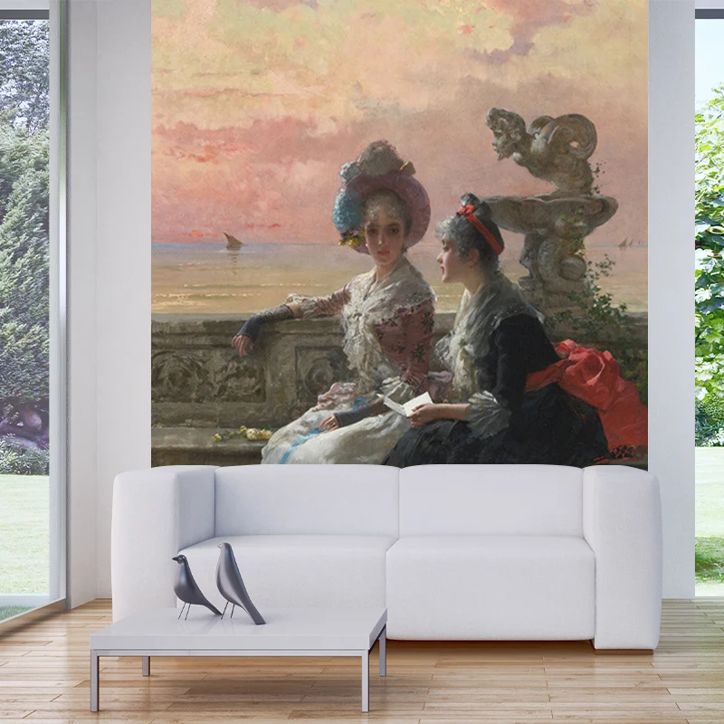 Viktorianische Dame-Gemälde-Wandtapete, schwarz-rosa, schmutzabweisende Wanddekoration für Zuhause Clearhalo