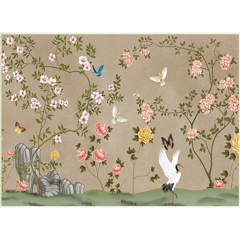 Vintage-Teppich mit Blumenmuster, Vogel und Blatt, khakifarbener Polyester-Teppich, maschinenwaschbarer, rutschfester Tepp...