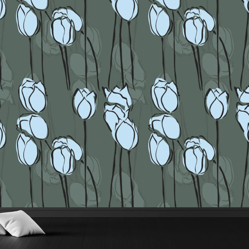 Vliesstoff, dekoratives Wandbild, moderne blühende Blumen, bedruckte Wandverkleidung Clearhalo