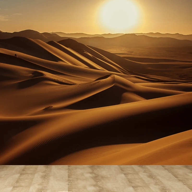 Vliesstoff, schmutzabweisendes Wandbild, moderne Sanddünen und große Sonnenlandschaft, Wandkunst Gelb Clearhalo