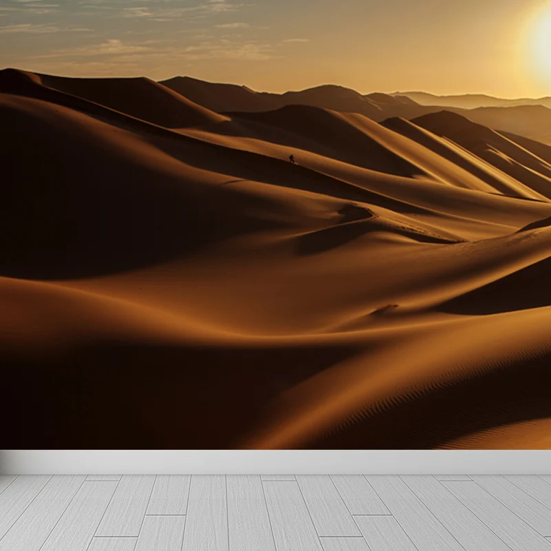 Vliesstoff, schmutzabweisendes Wandbild, moderne Sanddünen und große Sonnenlandschaft, Wandkunst Gelb Clearhalo
