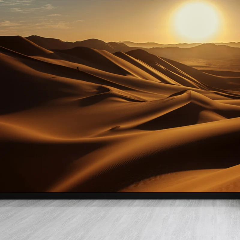 Vliesstoff, schmutzabweisendes Wandbild, moderne Sanddünen und große Sonnenlandschaft, Wandkunst Gelb Clearhalo