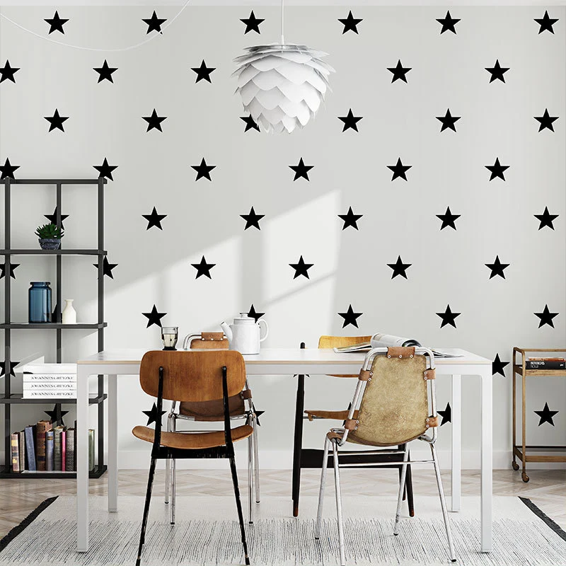 Vliestapete mit einfachen Sternen, Schwarz und Weiß, 20,5" x 33' Clearhalo