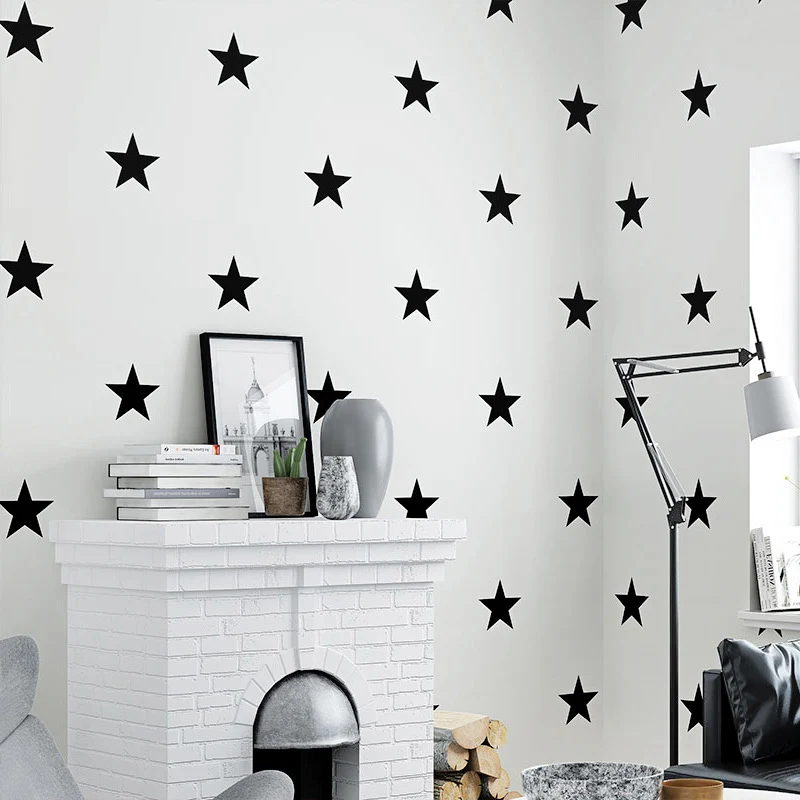 Vliestapete mit einfachen Sternen, Schwarz und Weiß, 20,5" x 33' Clearhalo