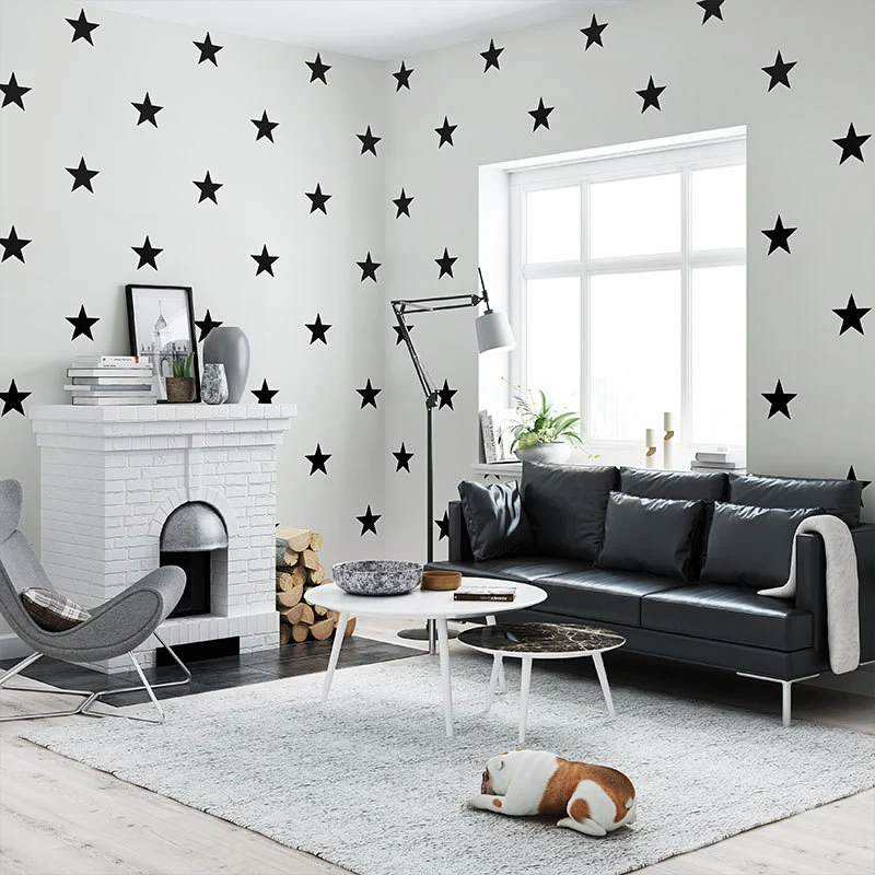 Vliestapete mit einfachen Sternen, Schwarz und Weiß, 20,5" x 33' Clearhalo