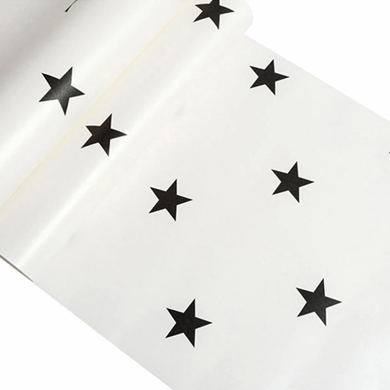 Vliestapete mit einfachen Sternen, Schwarz und Weiß, 20,5" x 33' Clearhalo