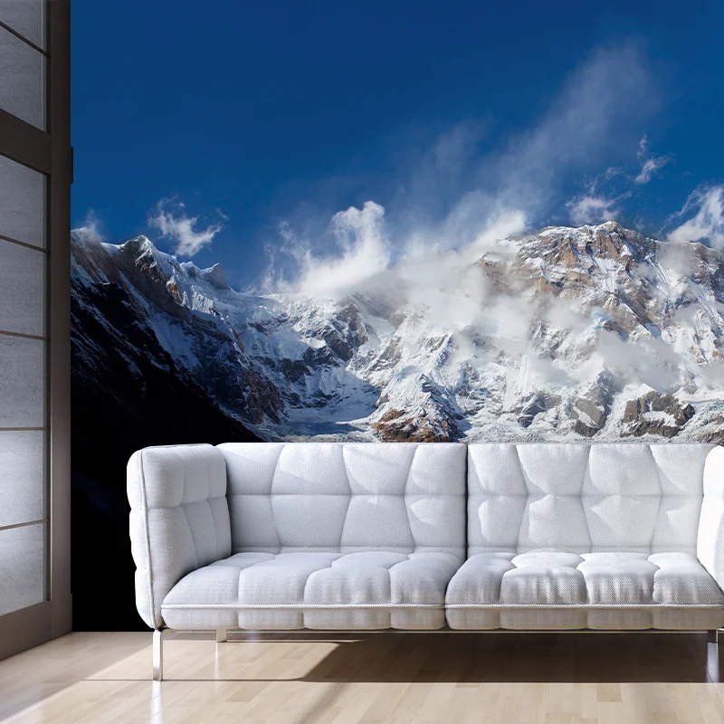 Vlies-Wandbild, schmutzabweisend, moderne Winter-Rock-Mountain-Wandkunst Blau-Weiß-Braun Clearhalo
