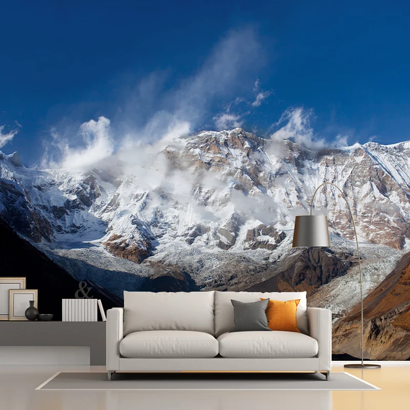 Vlies-Wandbild, schmutzabweisend, moderne Winter-Rock-Mountain-Wandkunst Blau-Weiß-Braun Clearhalo