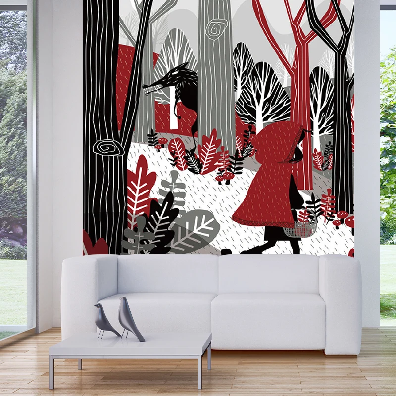 Vlieswasserdichte Wandgemälde für Kinder, Kunst, Rotkäppchen, Fabel, Wanddekoration Clearhalo