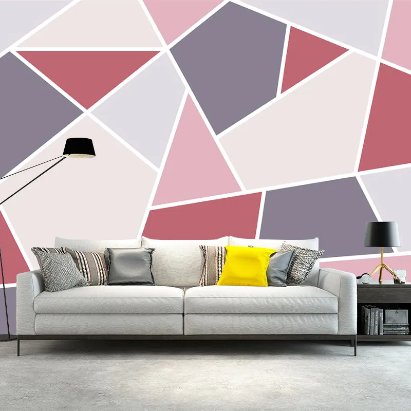 Vollformatige Geometrie-Tapete, zeitgenössische Tangram-Wandverkleidung Grau und Rosa Clearhalo