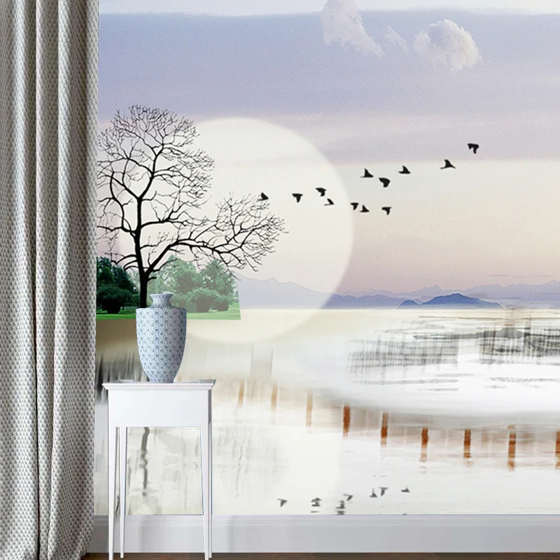 Vollmond der Nähe des Sees, modernistische, schmutzabweisende Schlafzimmer-Wanddekoration, nach Maß Clearhalo