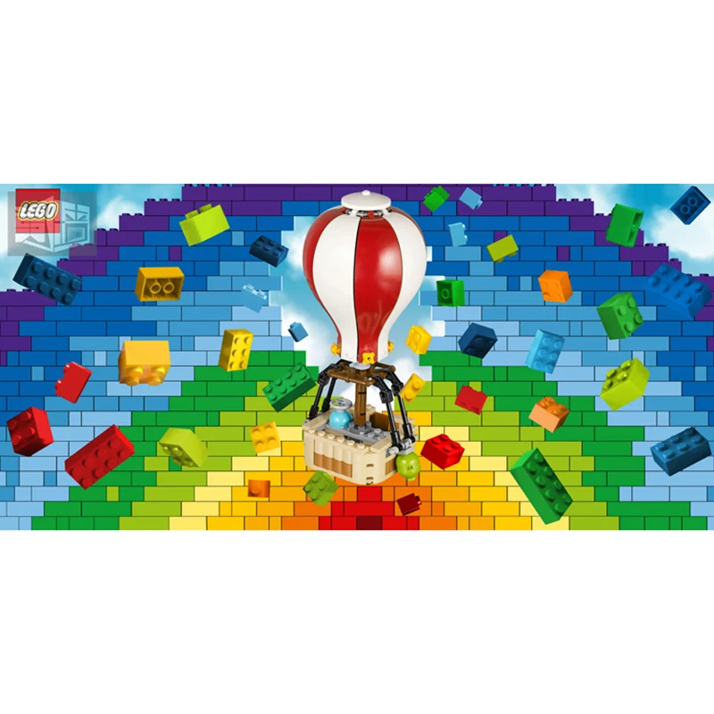 Vollständige Illustration einer zeitgenössischen Wandtapete für Kinder mit Spielzeugziegel- und Ballondesign mehreren Farb...