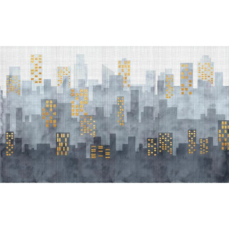 Vollständige Stadtlandschaft-Wandtapete für Büroraumdekoration, Illustrationswandkunst Grau, wasserbeständig Clearhalo