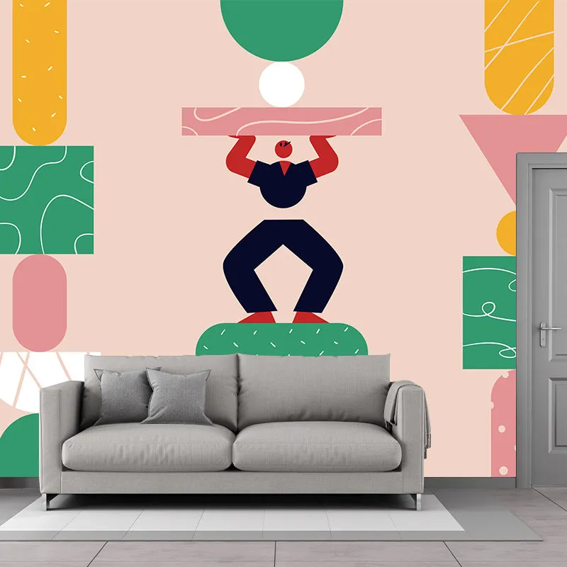 Wandaufkleber für Gewichtsbelastungsübungen, rosa-grün-gelb, moderne Kunst-Wandverkleidung für Schlafzimmer Clearhalo