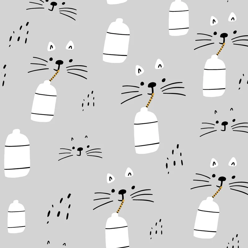 Wandaufkleber mit Cartoon-Katze, die Milch trinkt, grau, wasserabweisend, Wanddekoration für Babyzimmer Clearhalo