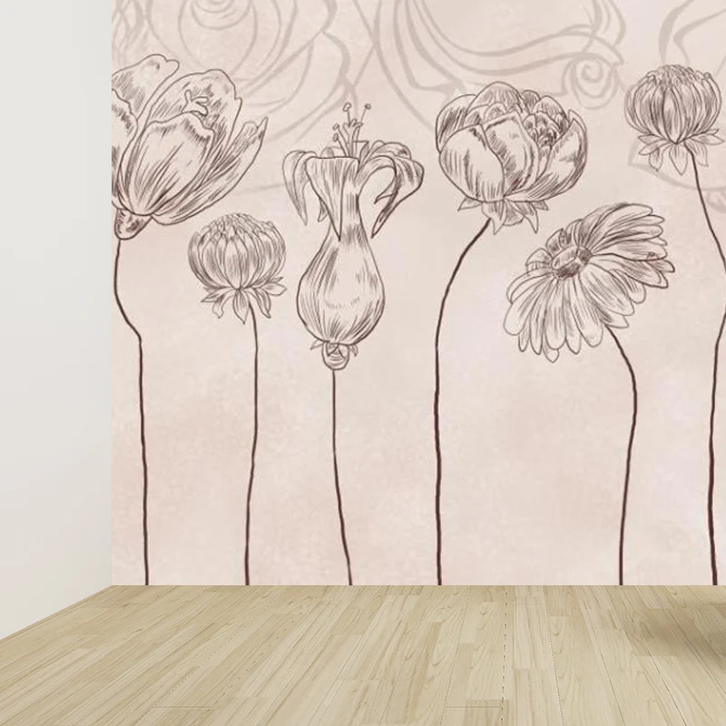 Wandbild mit Bleistiftzeichnung, Blumen, Rosa, moderner Stil, Wandkunst für die Inneneinrichtung des Hauses Clearhalo