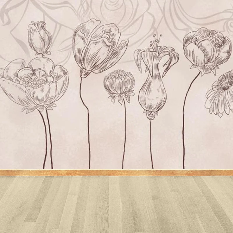 Wandbild mit Bleistiftzeichnung, Blumen, Rosa, moderner Stil, Wandkunst für die Inneneinrichtung des Hauses Clearhalo