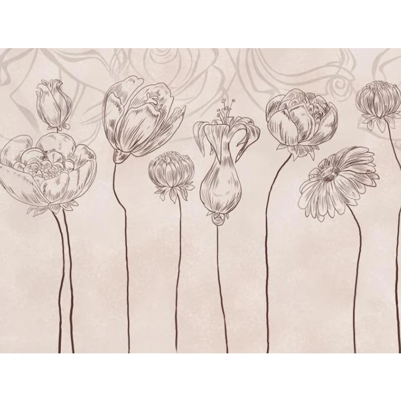 Wandbild mit Bleistiftzeichnung, Blumen, Rosa, moderner Stil, Wandkunst für die Inneneinrichtung des Hauses Clearhalo