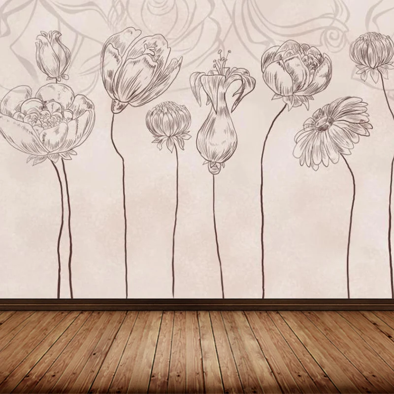Wandbild mit Bleistiftzeichnung, Blumen, Rosa, moderner Stil, Wandkunst für die Inneneinrichtung des Hauses Clearhalo