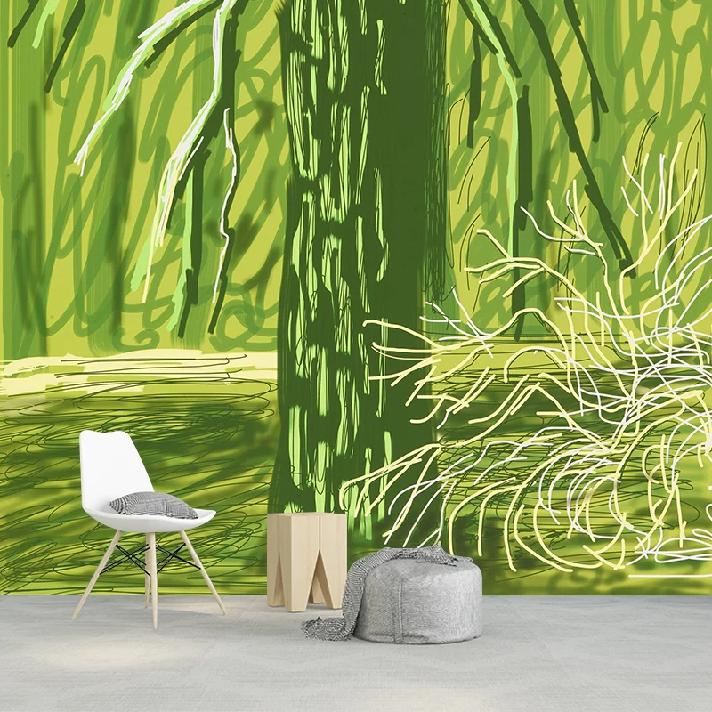 Wandgemälde mit kahlen Baumstämmen, künstlerische, schmutzabweisende Wanddekoration für Schlafzimmer, nach Maß Clearhalo