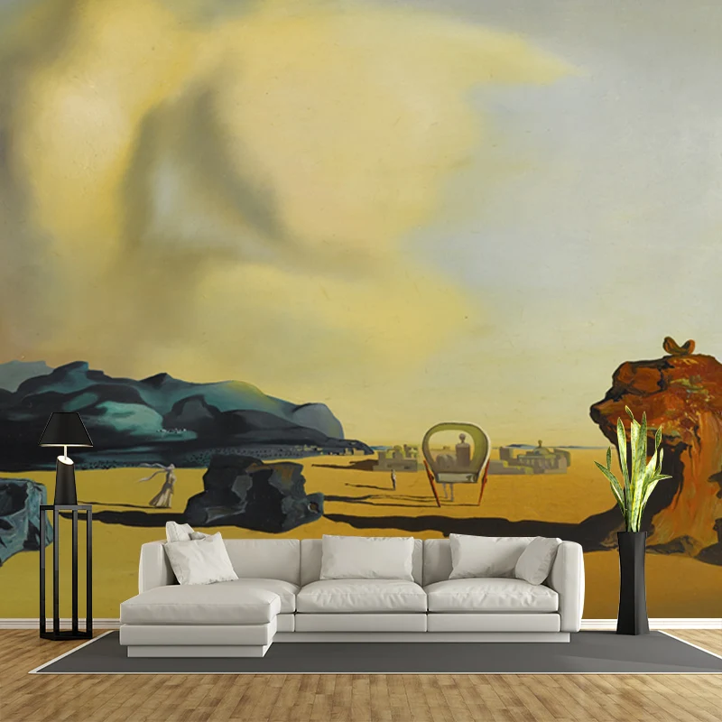 Wandgemälde „Moment De Transition“, gelbe Wanddekoration im Surrealismus-Stil für das Wohnzimmer Clearhalo