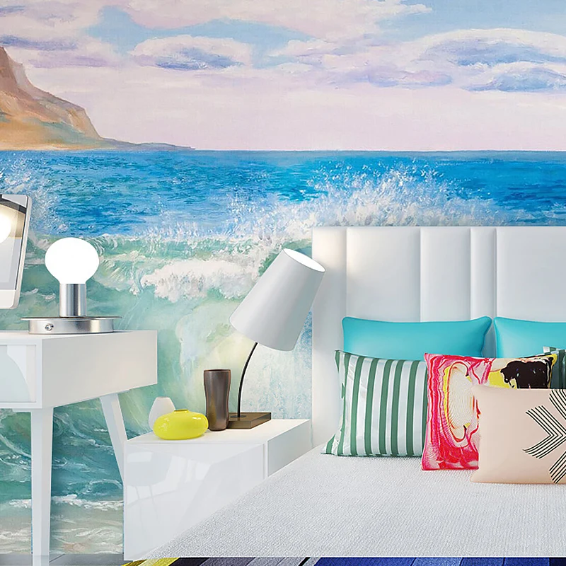 Wandgemälde voller Größe für das Wohnzimmer, Küsten- und Inselwandbild Blau, schmutzabweisend Clearhalo