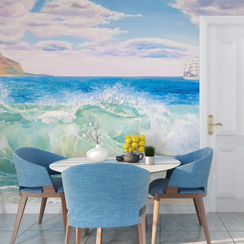 Wandgemälde voller Größe für das Wohnzimmer, Küsten- und Inselwandbild Blau, schmutzabweisend Clearhalo
