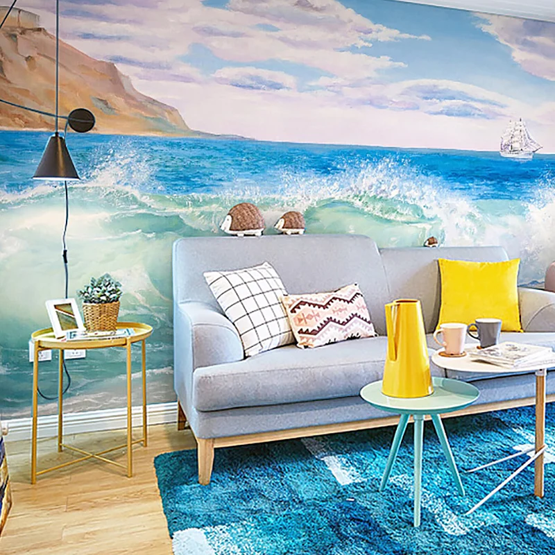 Wandgemälde voller Größe für das Wohnzimmer, Küsten- und Inselwandbild Blau, schmutzabweisend Clearhalo