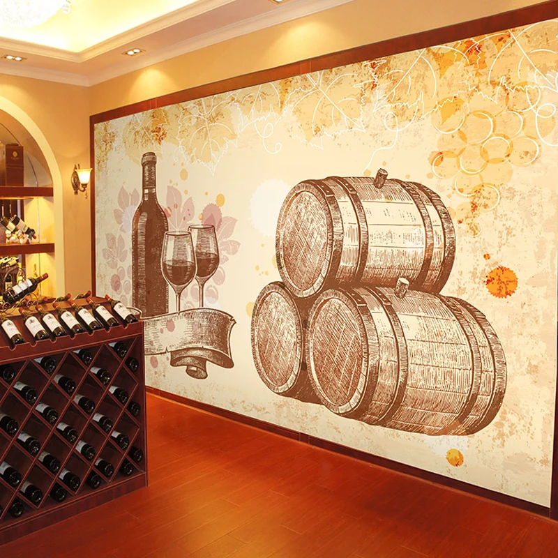 Wandgemälde „Wein und Gerichte“ Gelb, Retro-Wandkunst für ein Restaurant Clearhalo