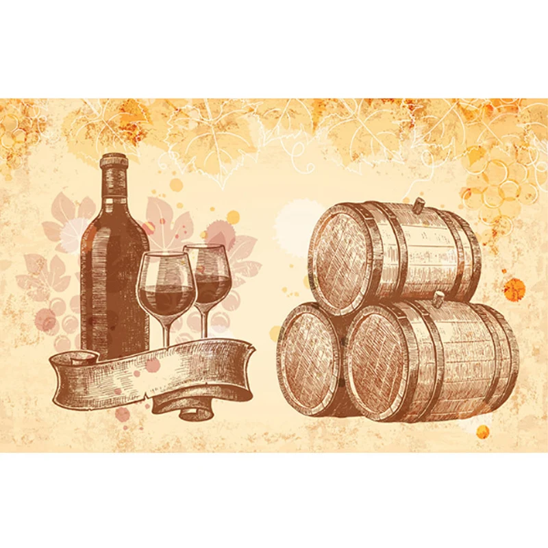 Wandgemälde „Wein und Gerichte“ Gelb, Retro-Wandkunst für ein Restaurant Clearhalo