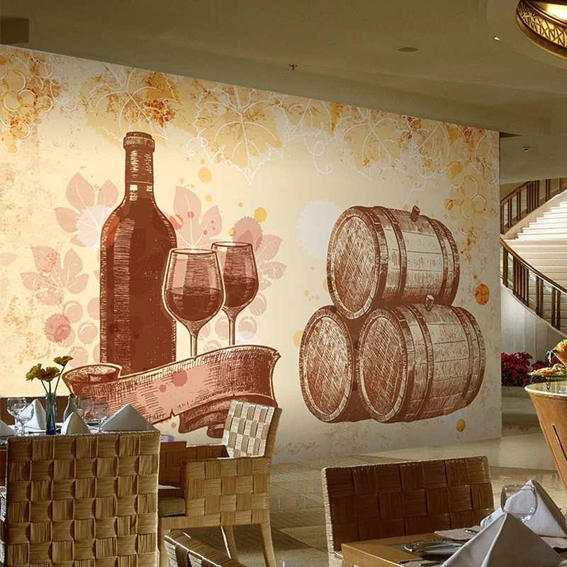 Wandgemälde „Wein und Gerichte“ Gelb, Retro-Wandkunst für ein Restaurant Clearhalo
