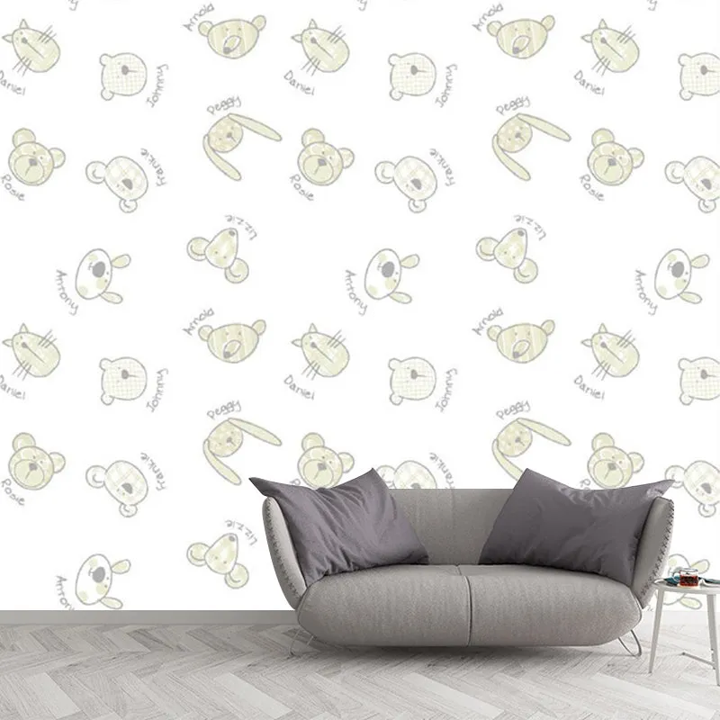 Wandpapier mit Tierköpfen, Cartoon-Wasserdichtigkeit, Wanddekoration für Kinderzimmer, volle Größe Clearhalo