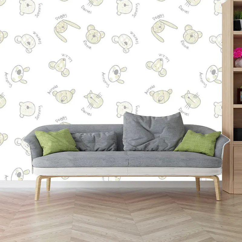Wandpapier mit Tierköpfen, Cartoon-Wasserdichtigkeit, Wanddekoration für Kinderzimmer, volle Größe Clearhalo