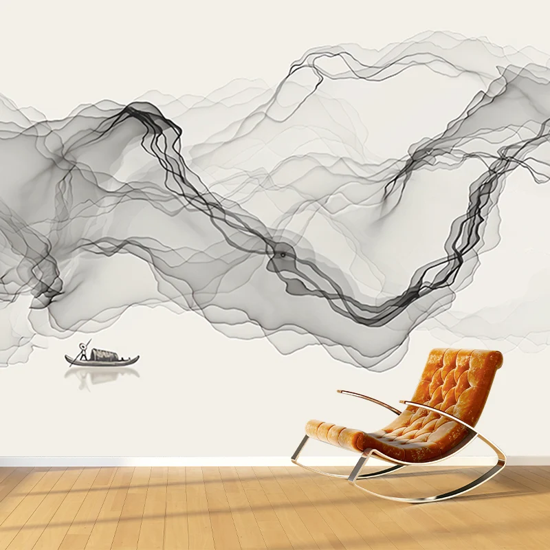 Wandtapete „Irked Smoke“, schwarz, traditionelles chinesisches Wanddekor für Gästezimmer Clearhalo
