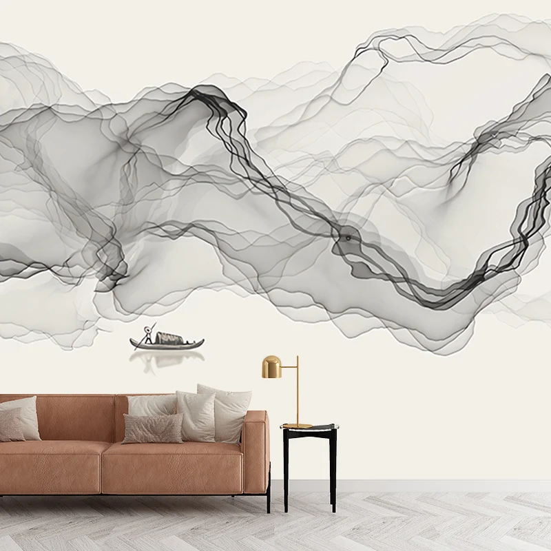 Wandtapete „Irked Smoke“, schwarz, traditionelles chinesisches Wanddekor für Gästezimmer Clearhalo