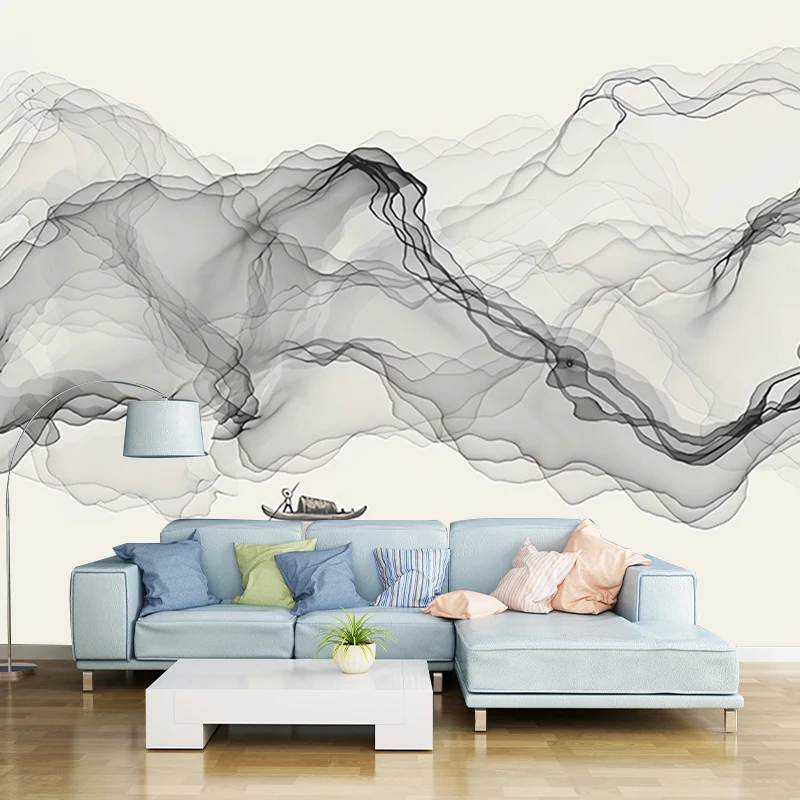 Wandtapete „Irked Smoke“, schwarz, traditionelles chinesisches Wanddekor für Gästezimmer Clearhalo