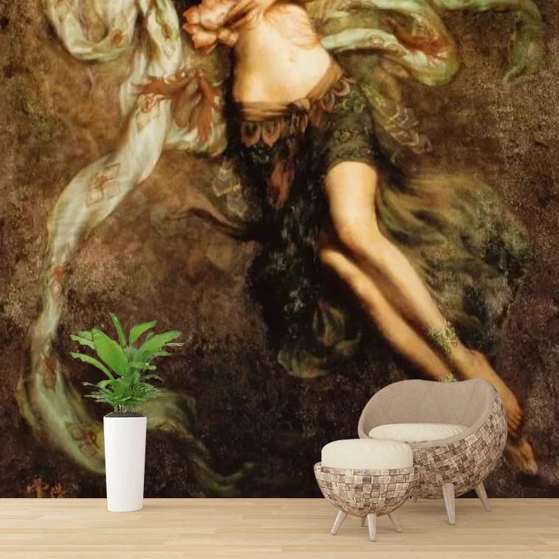 Wandtapete „Lying Beauty“ für Wohnzimmer, europäische Wandverkleidung Braun, individuelle Größe erhältlich Clearhalo
