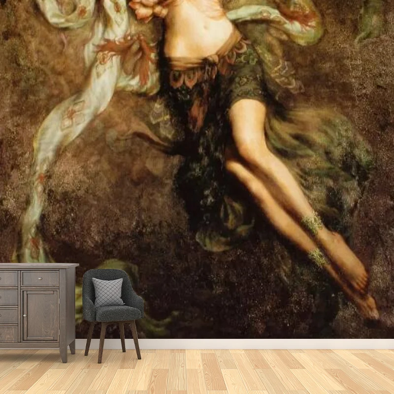Wandtapete „Lying Beauty“ für Wohnzimmer, europäische Wandverkleidung Braun, individuelle Größe erhältlich Clearhalo