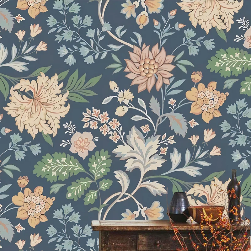 Wandtapete mit ganzen Blüten für Wohnzimmer-Dekoration, Pflanzen-Wandkunst mehrfarbig, schmutzabweisend Clearhalo