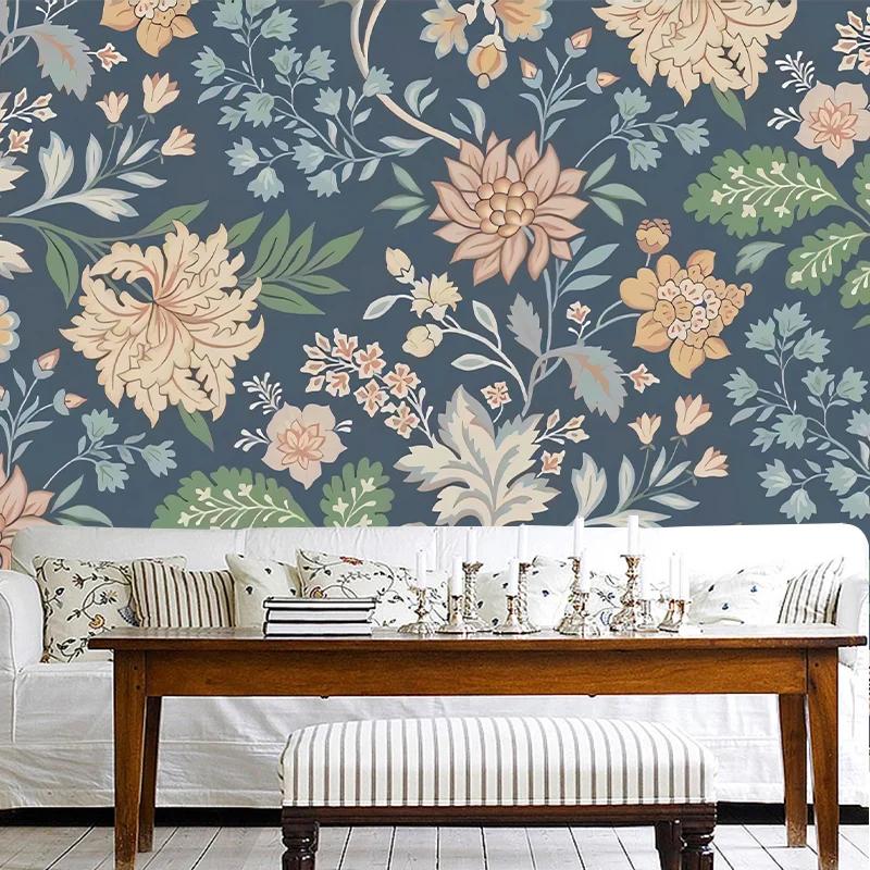 Wandtapete mit ganzen Blüten für Wohnzimmer-Dekoration, Pflanzen-Wandkunst mehrfarbig, schmutzabweisend Clearhalo