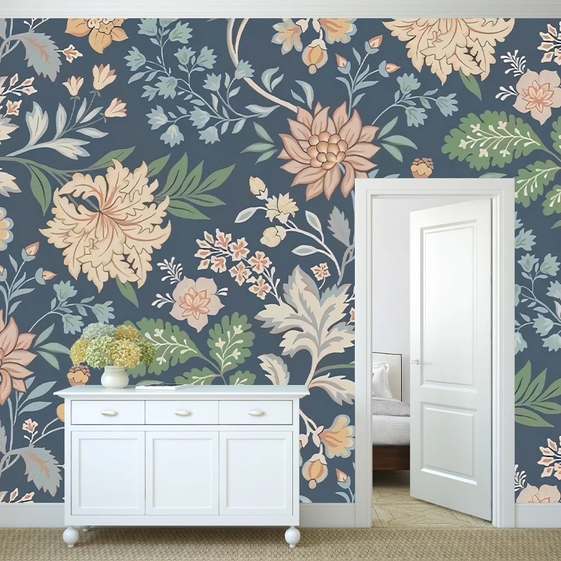 Wandtapete mit ganzen Blüten für Wohnzimmer-Dekoration, Pflanzen-Wandkunst mehrfarbig, schmutzabweisend Clearhalo