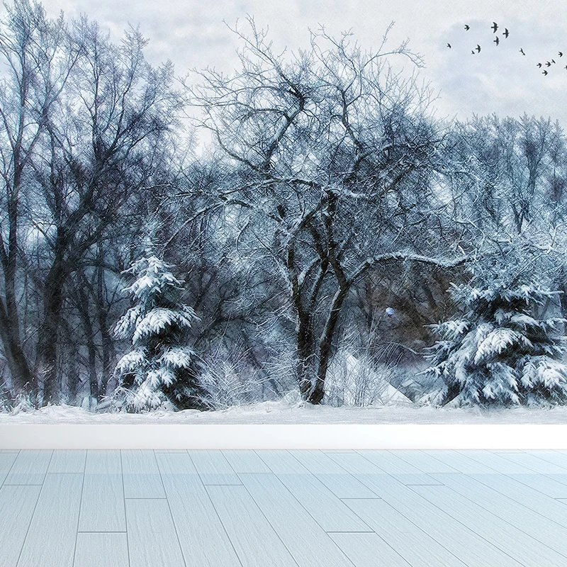 Wandtapete „Winter verwelkte Bäume“, moderne Wanddekoration aus Vliesstoff Weiß Clearhalo